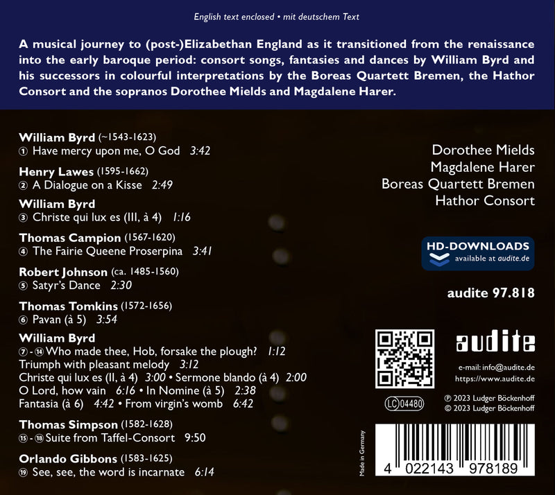 On Byrd's Wings / Mields, Boreas Quartet Bremen, Hathor Consort