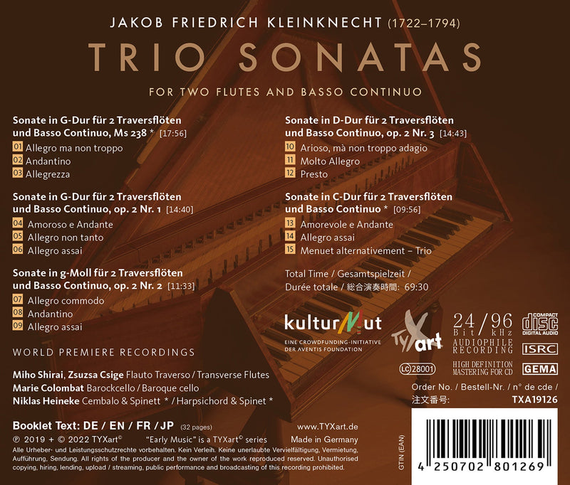 Kleinknecht: Trio Sonatas for Two Flutes / Ensemble La Cantonnade