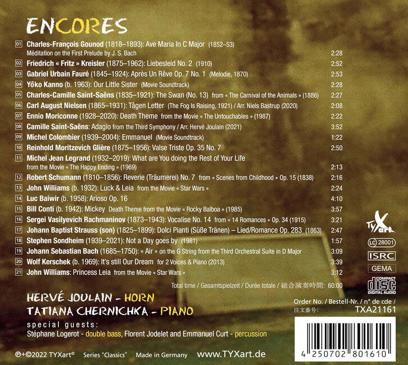 Bach, Saint-Saëns, J. Williams et al.: enCORes / Hervé Joulain & Tatiana Chernichka