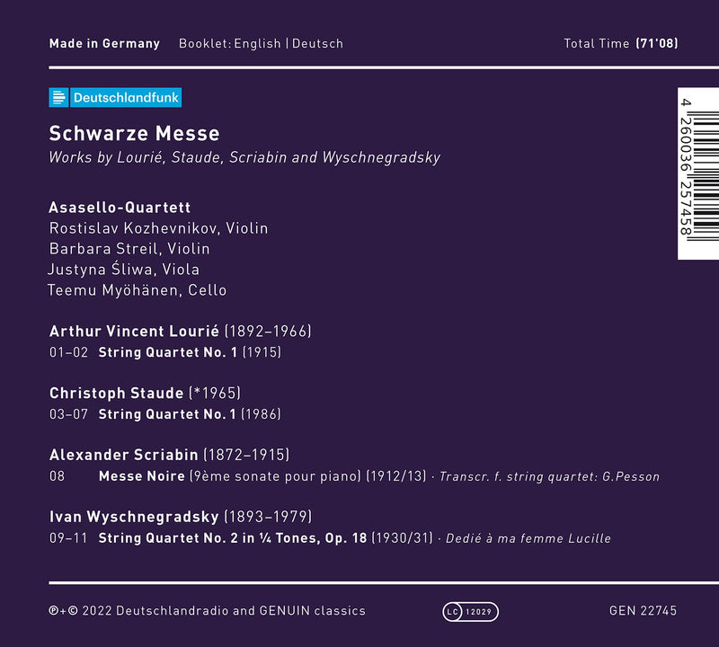 Lourie, Scriabin, Staude & Wyschnegradsky: Schwarze Messe / Asasello-Quartett