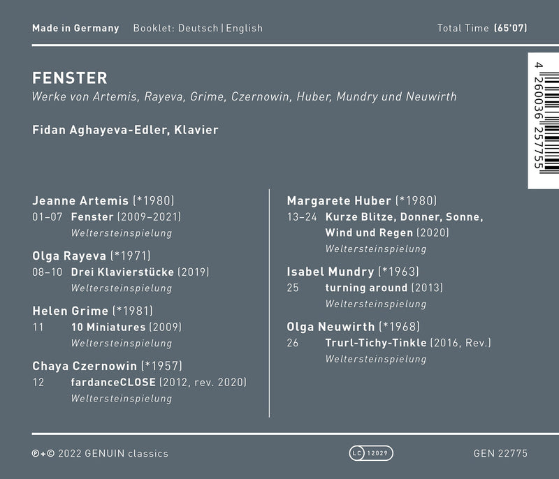 Czernowin, Neuwirth et al: Fenster (Window) - New Piano Music / Aghayeva-Edler