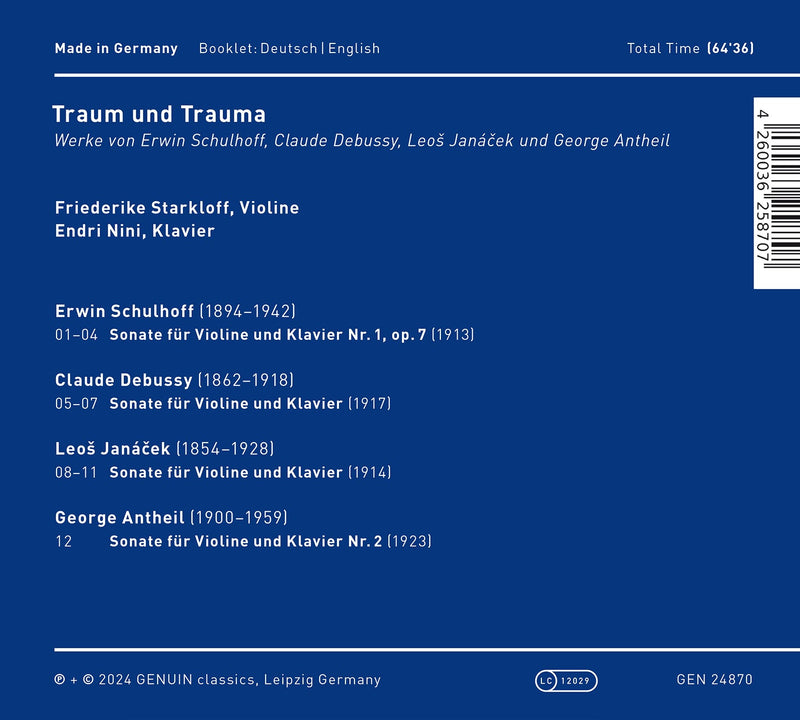 Debussy, Janáček, Schulhoff et al: Traum und Trauma - Violin Sonatas / Starkloff, Nini