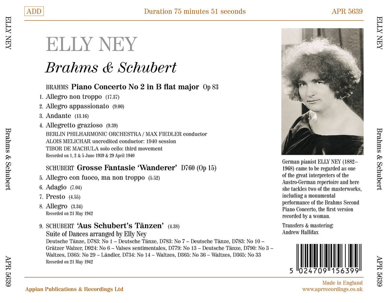 Elly Ney Plays Brahms & Schubert / M. Fiedler, Melichar, Berlin Philharmonic