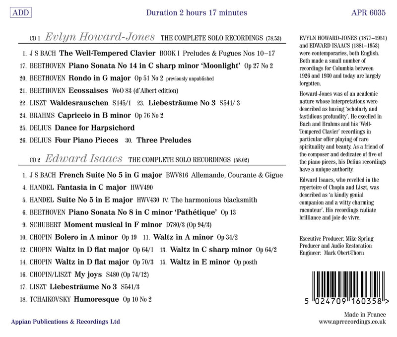 Two Forgotten English Pianists / Howard-Jones, Isaacs