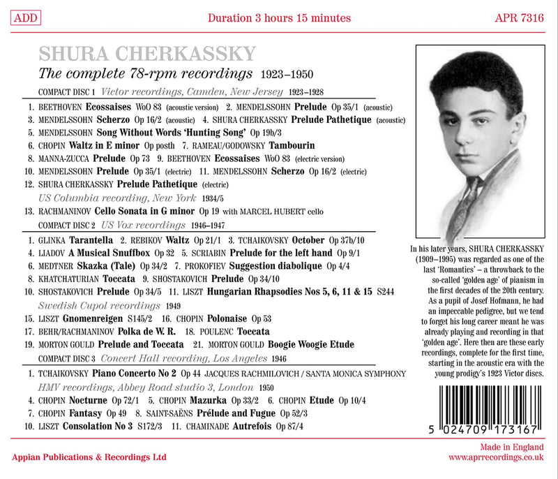Shura Cherkassky - The Complete 78 RPM Recordings, 1923-1950