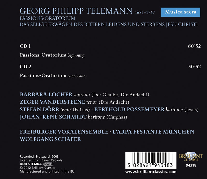 Telemann: Passions - Oratorium - Seliges Erwägen Des Bittern