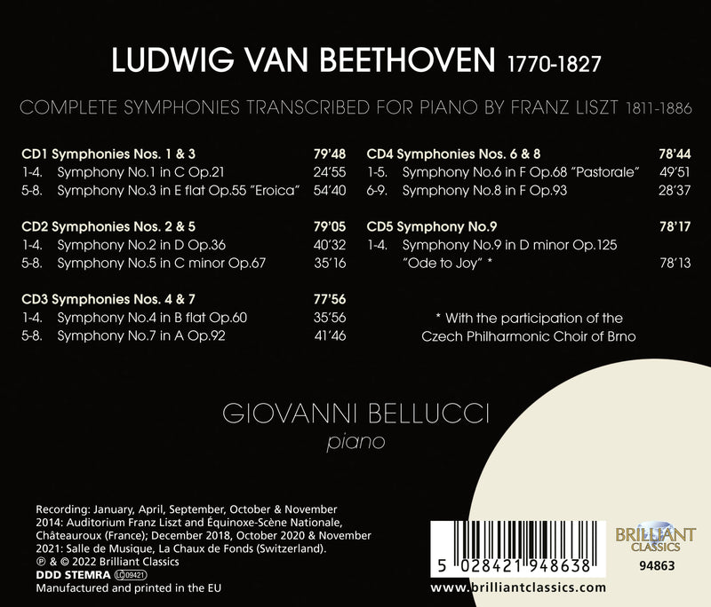 Beethoven-Liszt: The 9 Symphonies on Piano / Bellucci