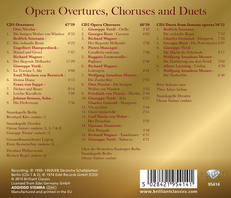 Opera Overtures, Choruses And Duets