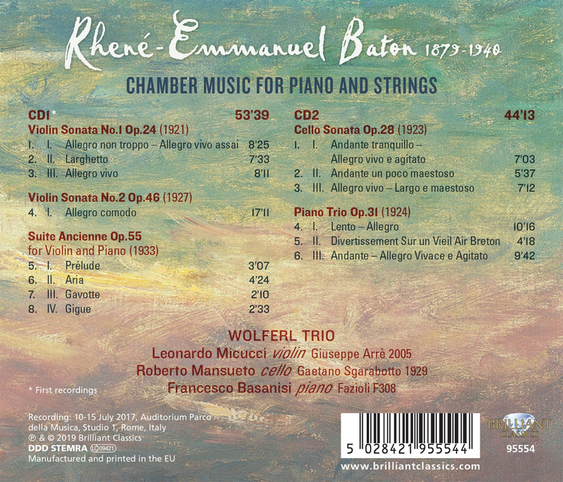 Rhené-Baton: Chamber Music For Piano And Strings