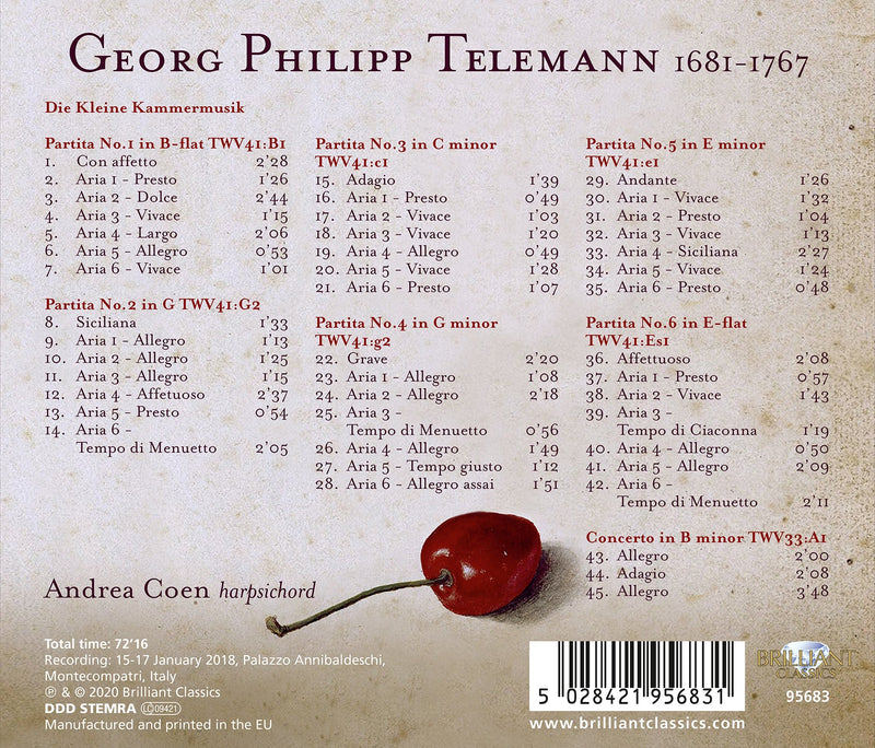 Telemann: Die Kleine Kammermusik - 6 Partiten & Harpsichord Concerto, TWV 33:A1 / Coen