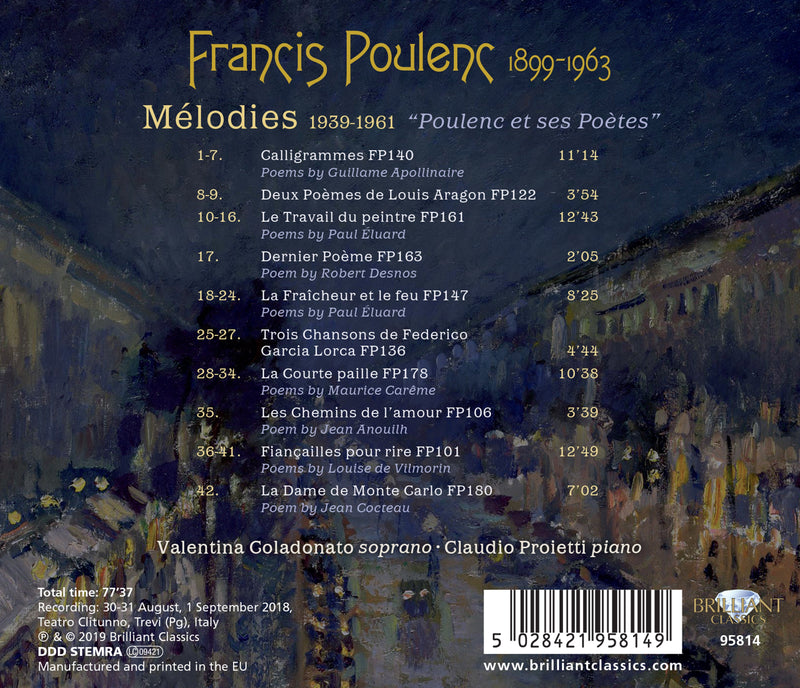 Poulenc: Melodies 1939-1961 "Poulenc et ses Poetes" / Coladonato, Proietti