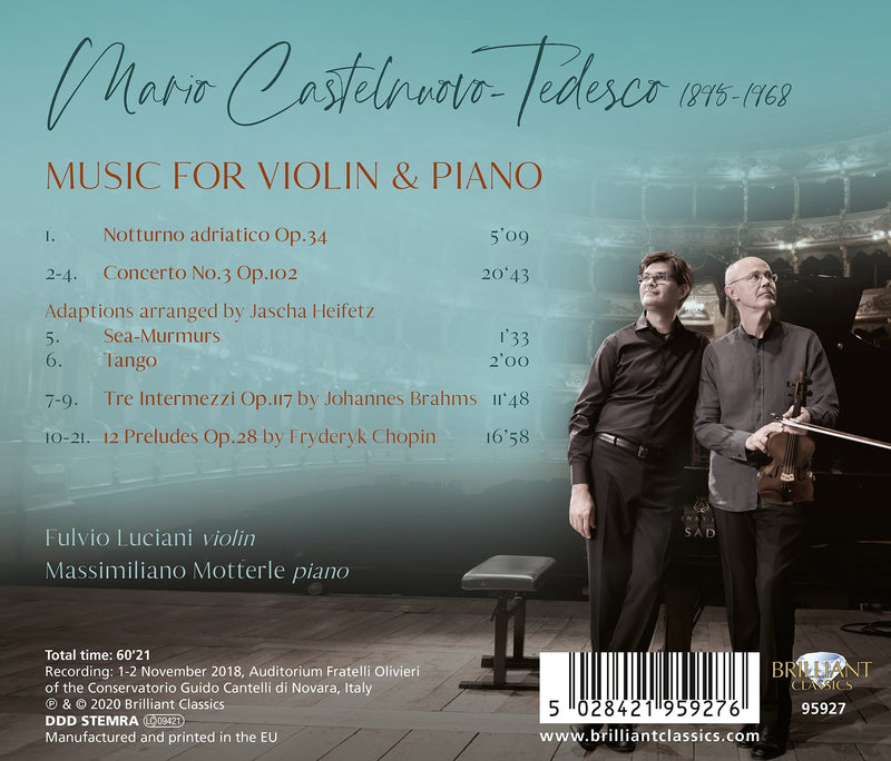Castelnuovo-Tedesco: Music for Violin & Piano / Luciani, Motterle