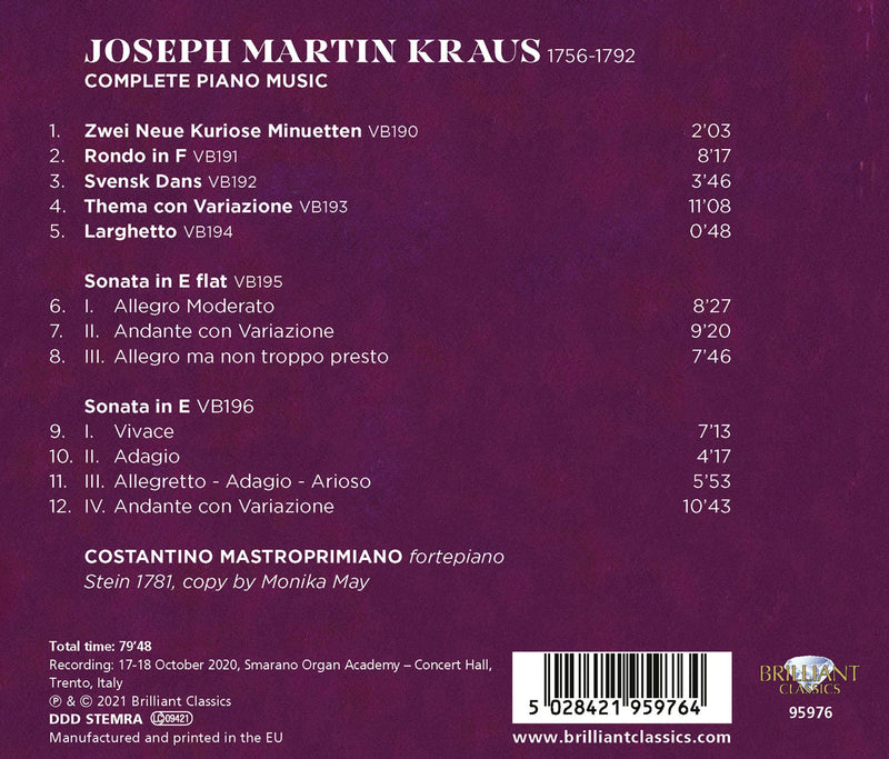 Kraus: Complete Piano Music / Mastroprimiano