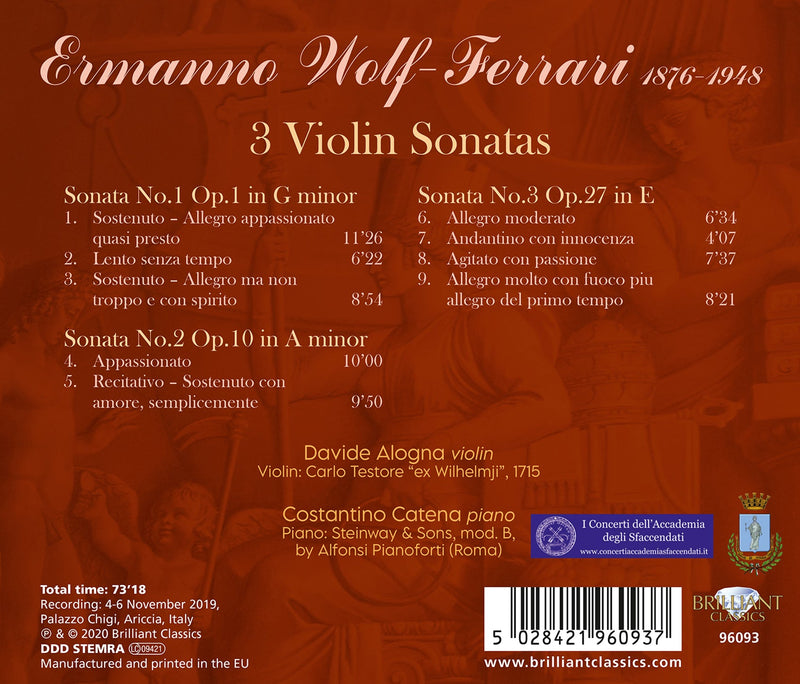 Wolf-Ferrari: 3 Violin Sonatas / Davide Alogna, Costantino Catena