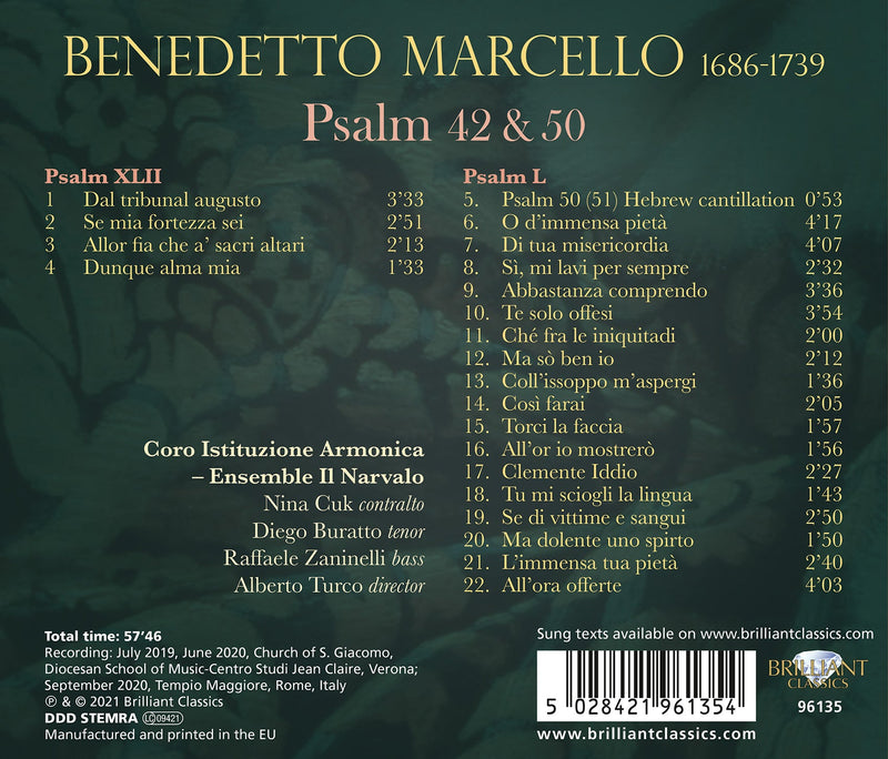 Marcello: Psalm 42 & 50 / Turco, Ensemble Il Narvalo, Coro Istituzione Armonica