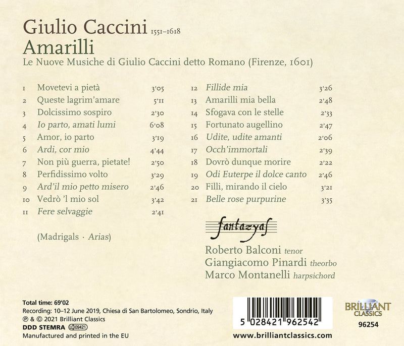 Caccini: Amarilli / Balconi, Fantazyas