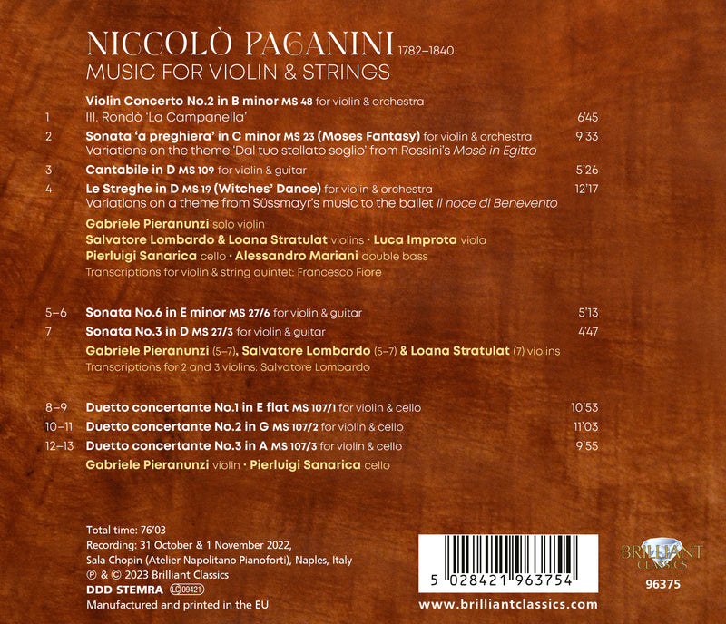Paganini: Music for Violin & Strings / Gabriele Pieranunzi