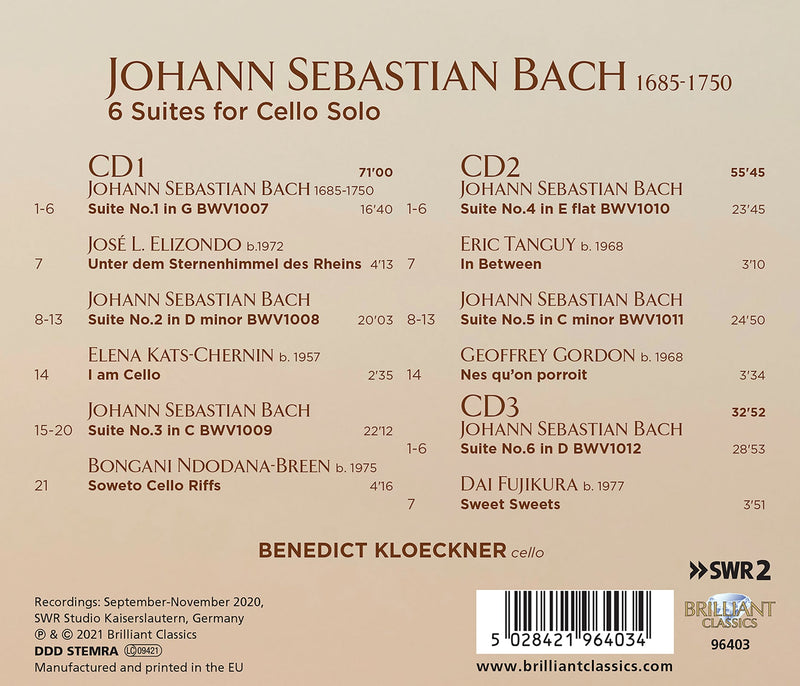 Bach: 6 Suites for Cello Solo BWV 1007-1012 / Kloeckner