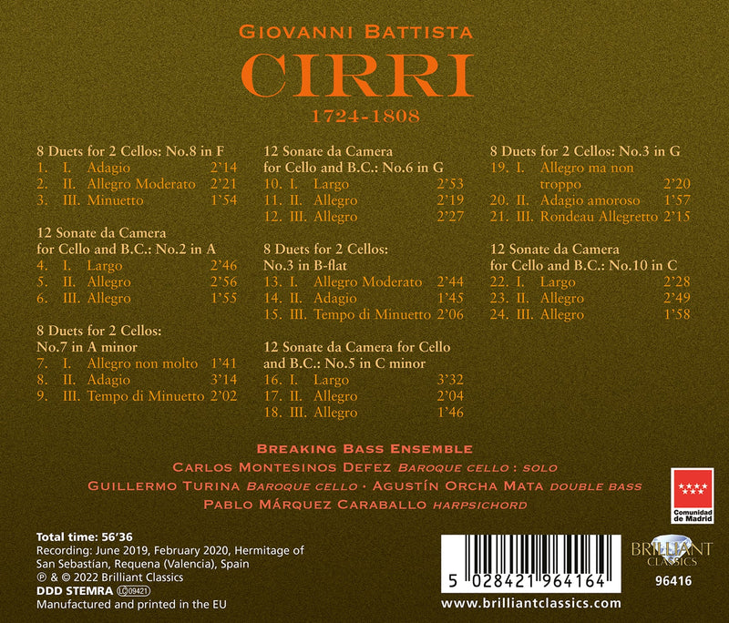 Cirri: Sonatas & Duos for Cello / Montesinos Defez, Breaking Bass Ensemble