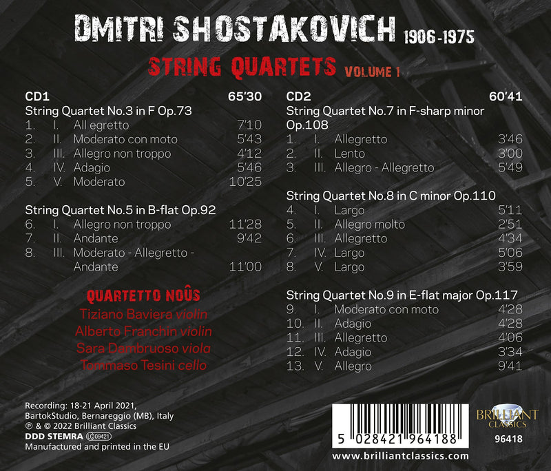 Shostakovich: String Quartets, Vol. 1 / Quartetto Noûs