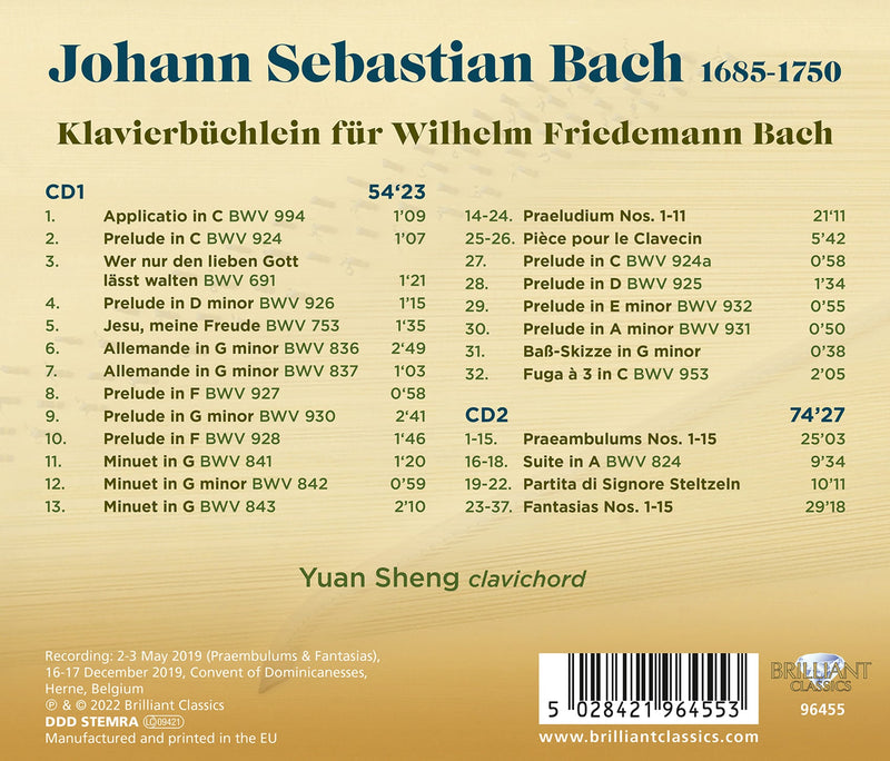 J.S. Bach: Klavierbüchlein für Wilhelm Friedemann Bach [Entire] / Yuan Sheng
