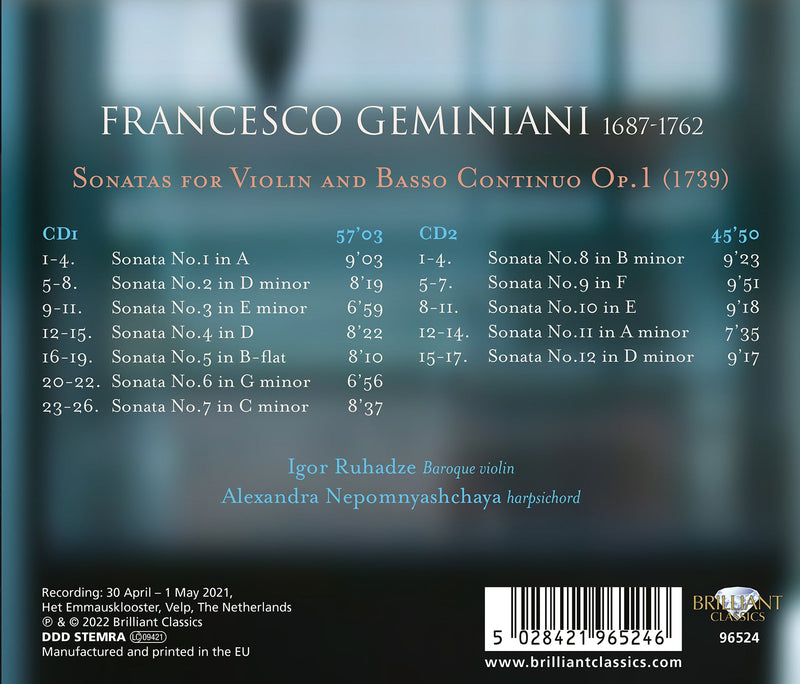 Geminiani: Violin Sonatas, Op. 1 / Ruhadze, Nepomnyashchaya
