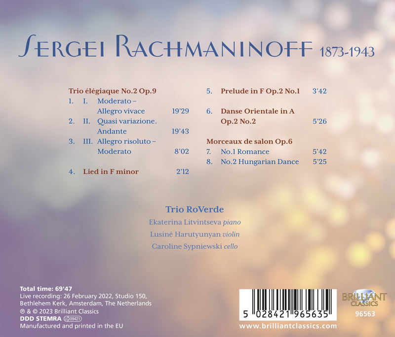 Rachmaninoff: Trio élégiaque No. 2 / Trio RoVerde