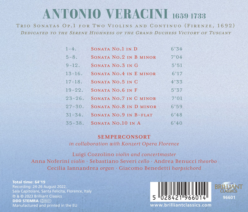 Veracini: Trio Sonatas, Op. 1 / Cozzolino, Semperconsort