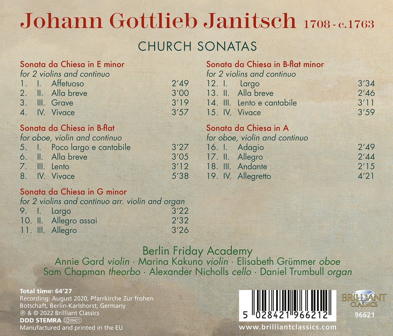 Janitsch: Church Sonatas / Berlin Friday Academy