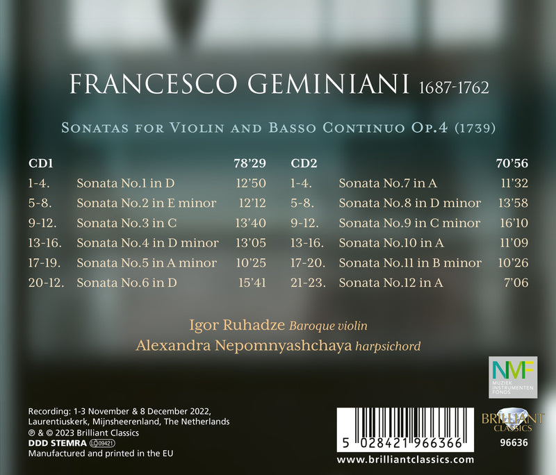 Geminiani: Violin Sonatas, Op. 4 / Ruhadze, Nepomnyashchaya