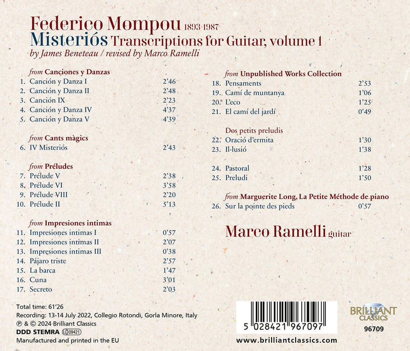 Mompou: Misterios - Transcriptions for Guitar, Vol. 1 / Ramelli