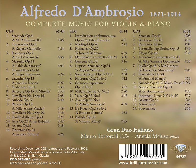 D'Ambrosio: Complete Music for Violin & Piano