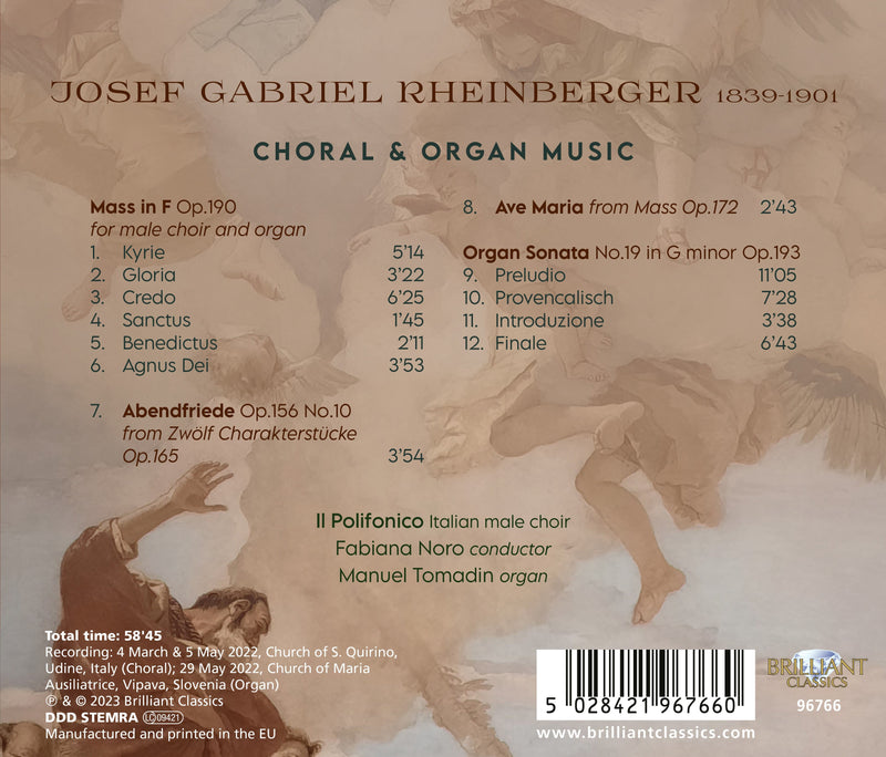 Rheinberger: Choral & Organ Music / Noro, Il Polifonico Men's Choir