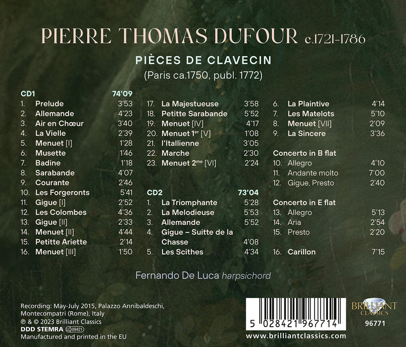 Dufour: Pieces de Clavecin / De Luca