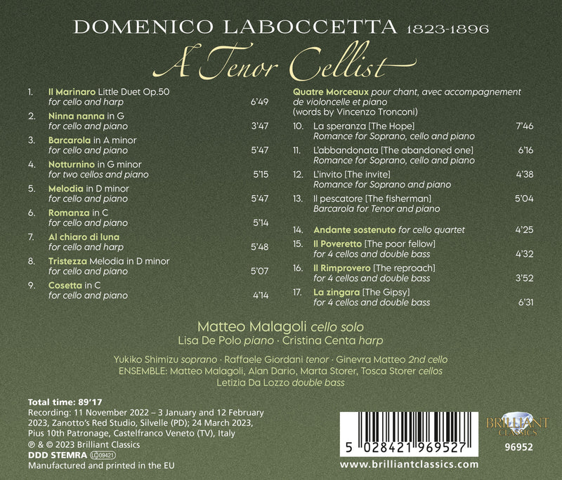 Laboccetta: A Tenor Cellist'- Chamber Music / Malagoli, De Polo, Centa et al.