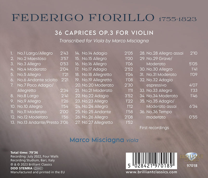Fiorillo: 36 Caprices, Op. 3 / Misciagna