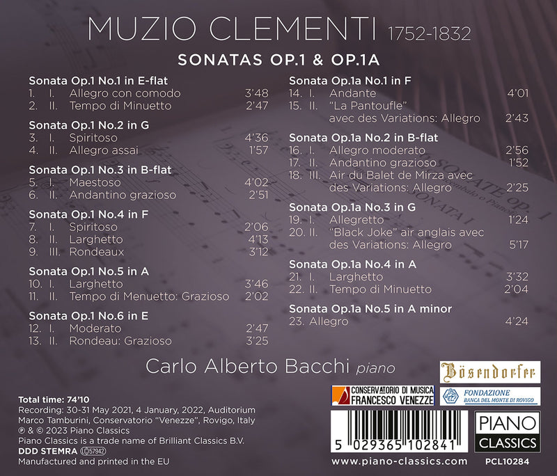 Clementi: Sonatas Op. 1 & Op. 1a / Bacchi