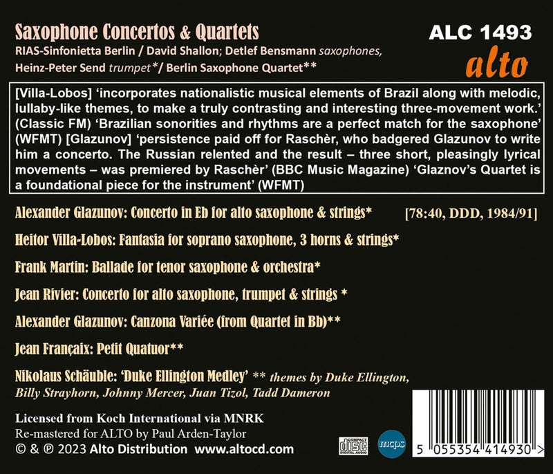 Glazunov, Villa-Lobos, Martin, Rivier, & Françaix: Saxophone Concertos & Quartets