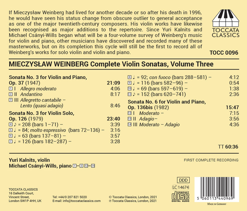 Weinberg: Complete Violin Sonatas, Vol. 3 / Csányi-Wills, Kalnits