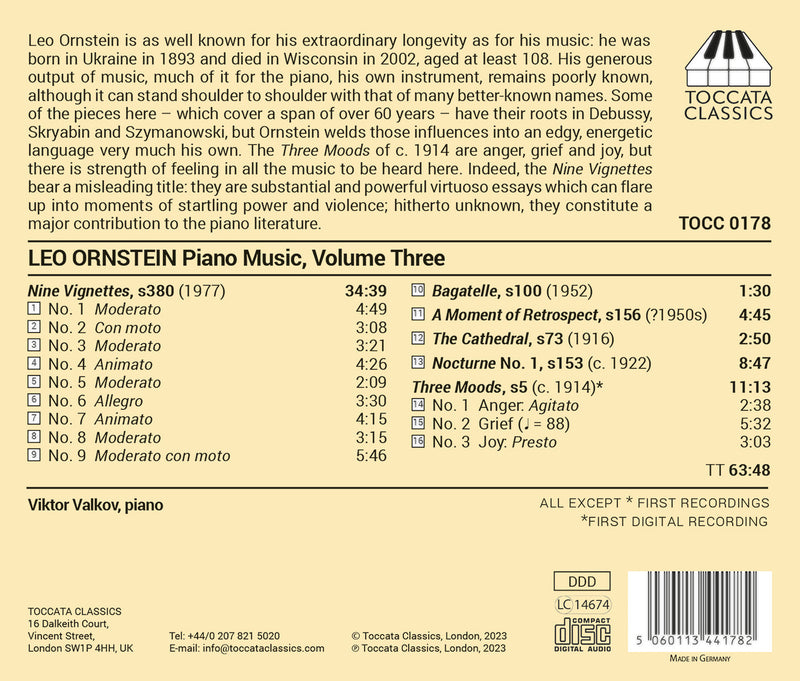 Ornstein: Piano Music, Vol. 3 / Valkov