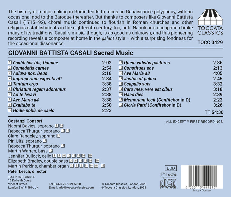 Casali: Sacred Music from Eighteenth-Century Rome / Costanzi Consort