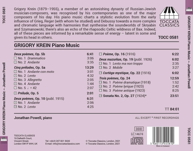 Grigory Krein: Piano Music / Jonathan Powell