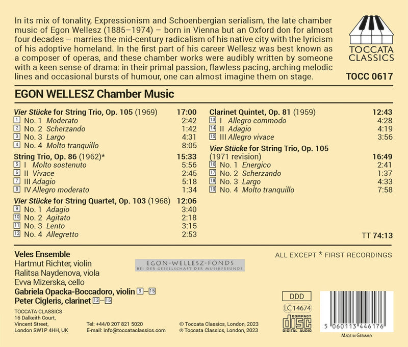 Wellesz: Chamber Music / Opacka-Boccadoro, Cigleris, Veles Ensemble