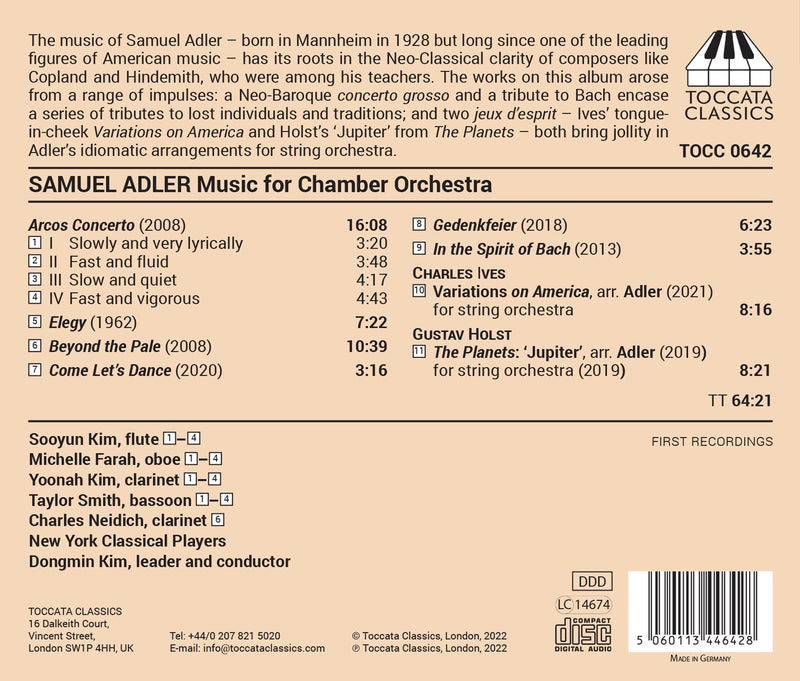 Adler: Music for Chamber Orchestra / Kim, New York Chamber Players