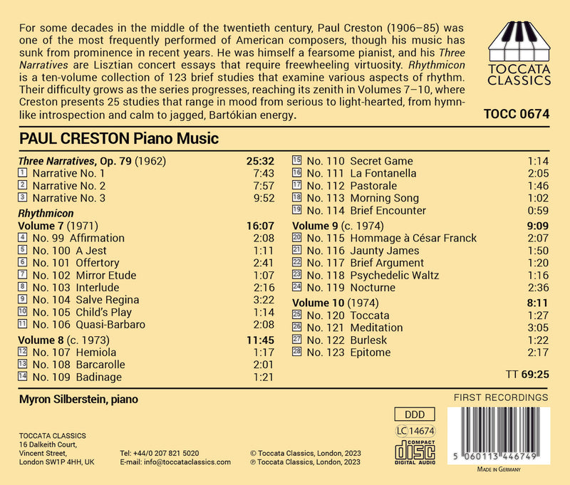 Creston: Piano Music / Silberstein