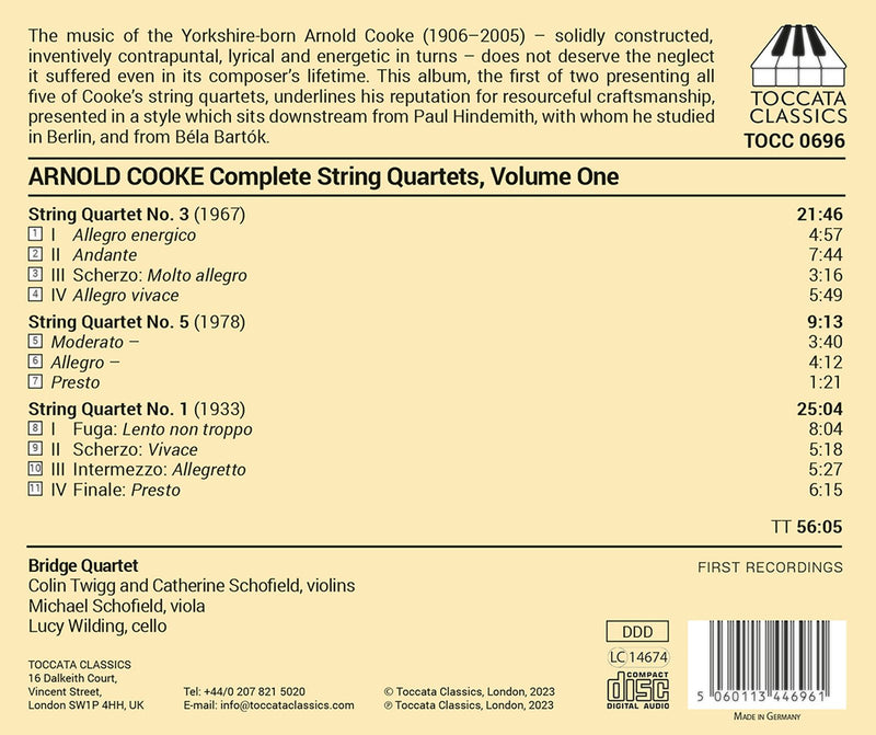 Cooke: Complete String Quartets, Vol. 1 / The Bridge Quartet