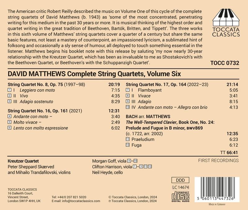 Matthews: Complete String Quartets, Vol. 6 / Kreutzer Quartet
