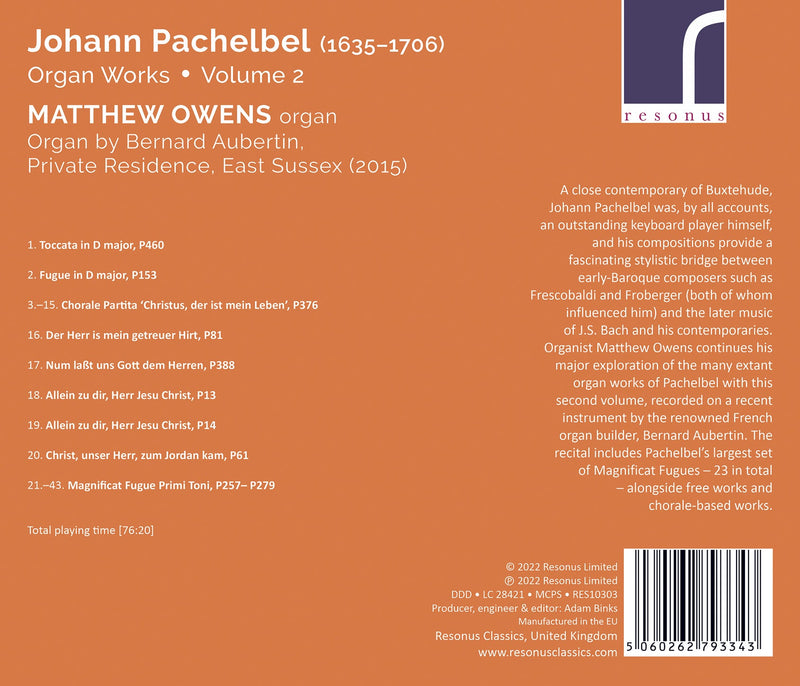 Pachelbel: Organ Works, Vol. 2 / Matthew Owens