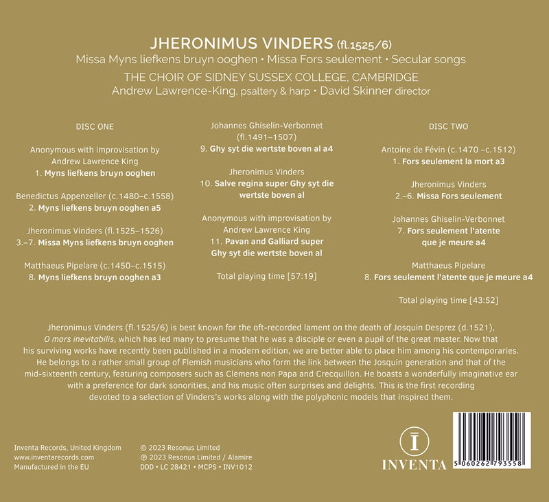 Vinders: Missa Myns liefkens bruyn ooghen; Missa Fors seulement; Secular songs