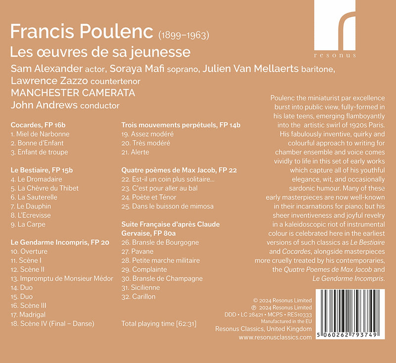Poulenc: Les oeuvres de sa jeunesse / Andrews, Manchester Camerata